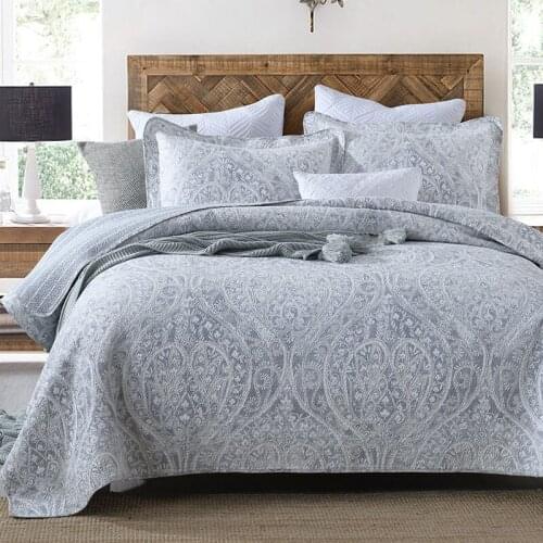 CHAUSUB Cotton Quilt Sets 3pcs Gray Print Bedspread on the Bed Covers Pillowcase Queen Size Summer Blanket for Double Coverlet