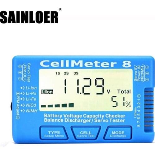 SAINLOER LCD Digital Battery Capacity CellMeter RC CellMeter8 2-8S 4-8S Servo LiPo Li-lon NiMH Battery Tester RC CellMeter7