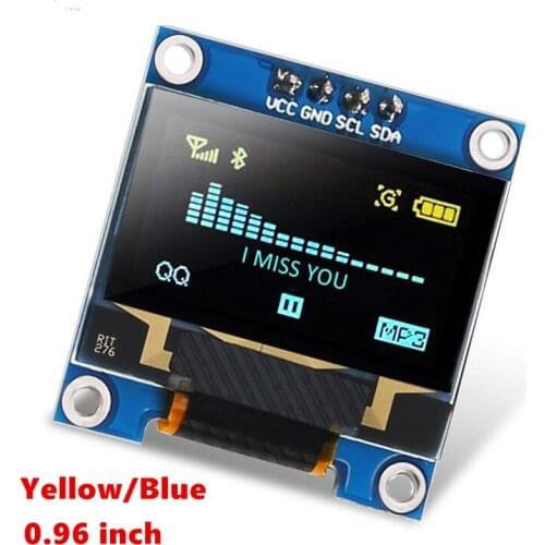 For Arduino 0.96 inch IIC Serial Yellow Blue OLED Display Module 128X64 I2C SSD1306 12864 LCD Screen Board GND VCC SCL SDA 0.96"