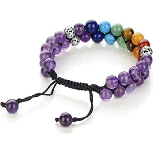 FYJS Unique Silver Plated Handmade Weave 8 mm Round Beads Layer Amethysts Healing Chakra Bracelet White Howlite Stone Jewelry