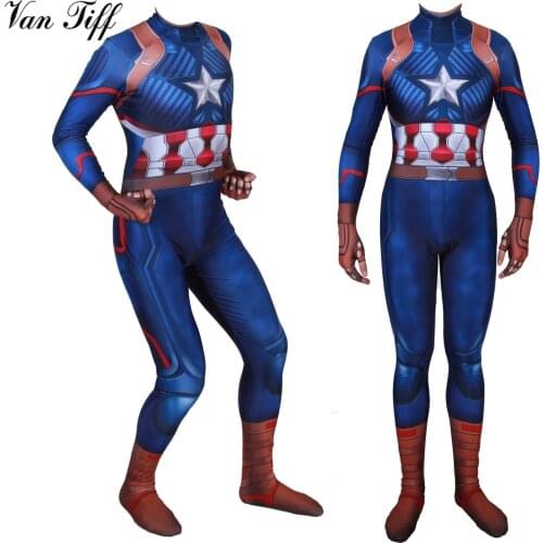 Captain America Steve Rogers Halloween Party Cosplay Costume Spandex Polyester Jumpsuit Bodysuit Suit Men Adult Kids Clothes