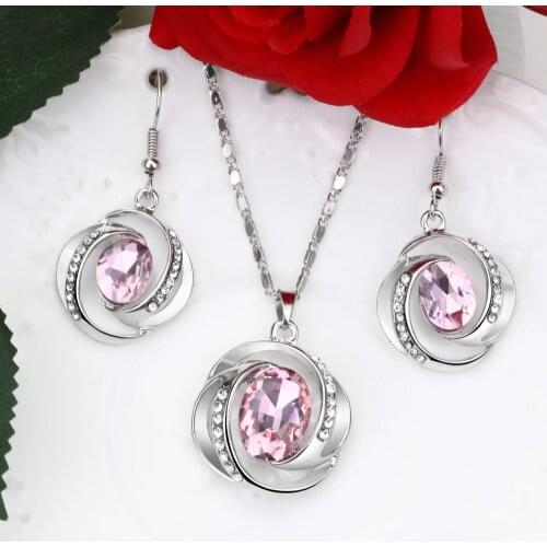 Hesiod Fashion Crystal Earrings Necklace Set Silver Color Chain Jewelry Sets Wedding Jewelry Valentines Gift