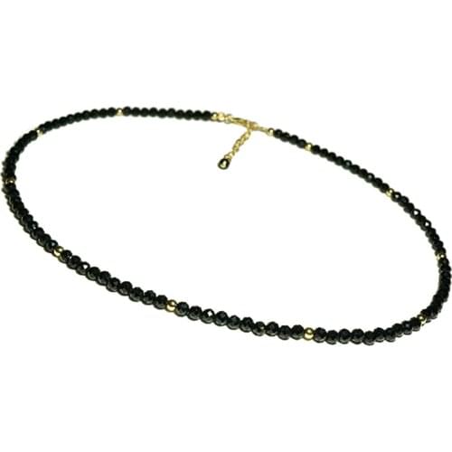 Lily Jewelry Shining Black Spinels 2-3mm Faceted Beads 925 sterling silver Gold Color Fashion Necklace for Women/ Men Dropshippi