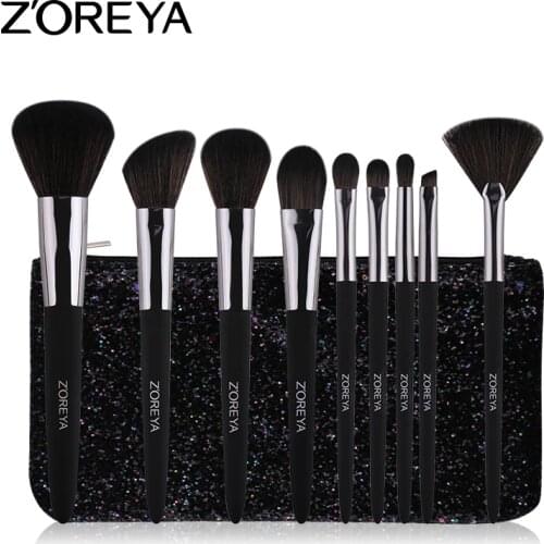 ZOREYA makeup brush set 10pcs Make Up Brushes Powder Contour Foundation Eye Shadow Blending Brow Fan Brush With Rubber Painting