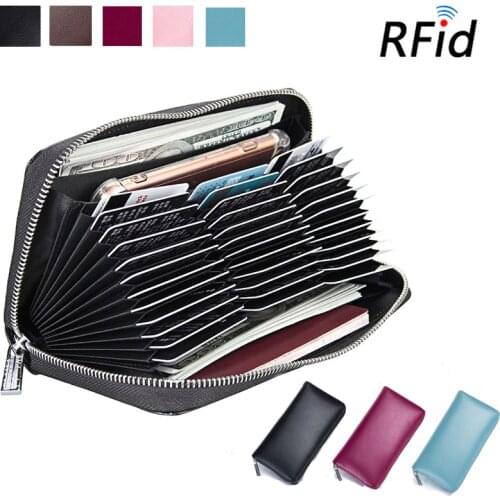 Genuine Cow Leather Anti Theft 36 Card Holder Credit Card Case Organizer Passport Wallet Men RFID Blocking Card Wallets Purse