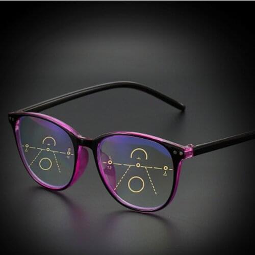 Progressive Multifocus Reading Glasses Anti Blue Light Eyeglasses Men Women Rectangular Near Far Sight Glasses