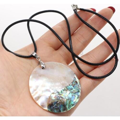 Natural Shell Pendent Necklace Fashion Leather Rope Round Handmade Charming Abalone Shell Pendant Necklace for Women Gift