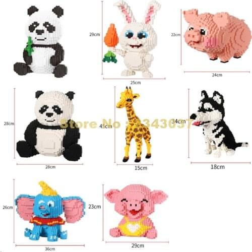 Panda Elephant Pig Giraffe Rabbit Alaskan Malamute Dog Animal Diamond Mini Building Blocks Toy