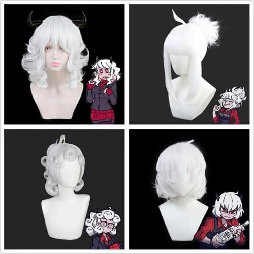 Game Helltaker the awesome demon Modeus Malina Lucifer Pandemonica Cosplay Wig Girl Hairpiece Pigtail Women Hair Periwig + Cap