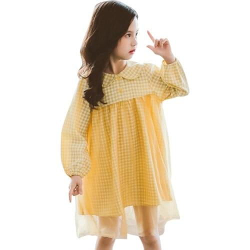 Dress For Girls Plaid Pattern Dresses For Girl Mesh Children Dresses Casual Style Costumes For Girls 6 8 10 12 14