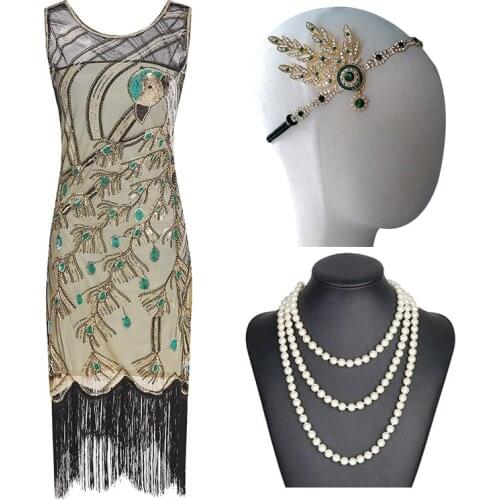 1920s Great Gatsby Flapper Dress Party Evening Sequins Beaded Fringe Women 20s Dresses Gown (Gold,Beige,Wine Red,S-XXL)