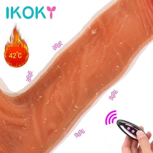 IKOKY Realistic Dildo Vibrator 42°Heating Flexible Big Penis Soft Silicone Remote Telescopic Sex Toys for Women Masturbation