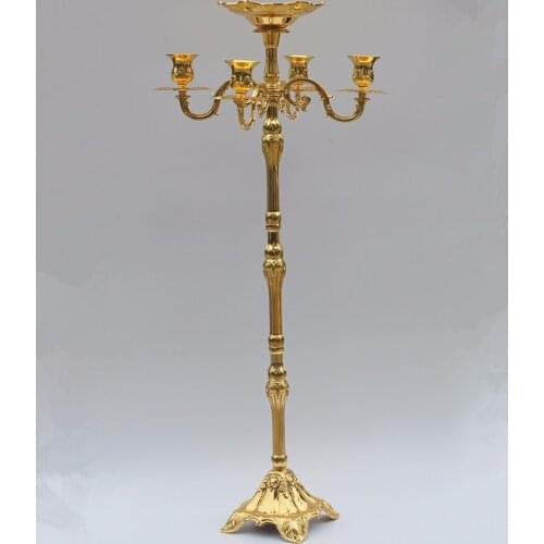 Top rated Gold finish floor candelabra 85cm metal candle holder Gold wedding candelabrum with nice flower bowl candle stick