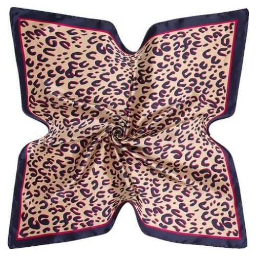 Silk Scarf for Women Leopard Print Foulard 90cm Square Shawl Luxury Brand Satin Scarves Bandana for Head Hijab Scarfs for Ladies