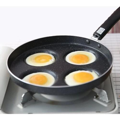 4 Round Holes Frying Pot Thickened Omelet Pan Non-stick Egg Pancake Steak Pan Cooking Egg Ham Pans Breakfast Maker Black Color