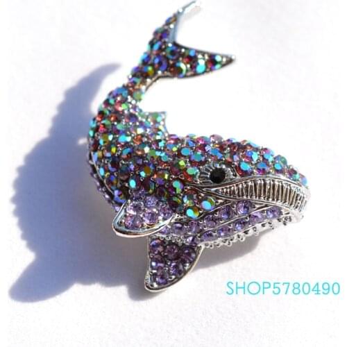 Rhinestone Whale Brooch Rhodium Plated Women Animal Breast Pin Lady Party Dress Accessories Corsage Ornaments Fashion Jewelry