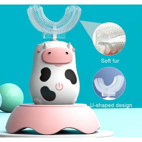 Smart Electric Toothbrush Kids Transparent Silicon U Type Soft Fur Sonic Toothbrush Magnetic Charging Cute Calf With Cup