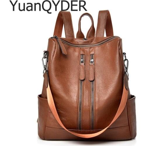 Vintage Female Younth Leather Backpacks Women Brown BackPack Anti-theft School Bags For Girls Travel BackPack Mochila Feminina