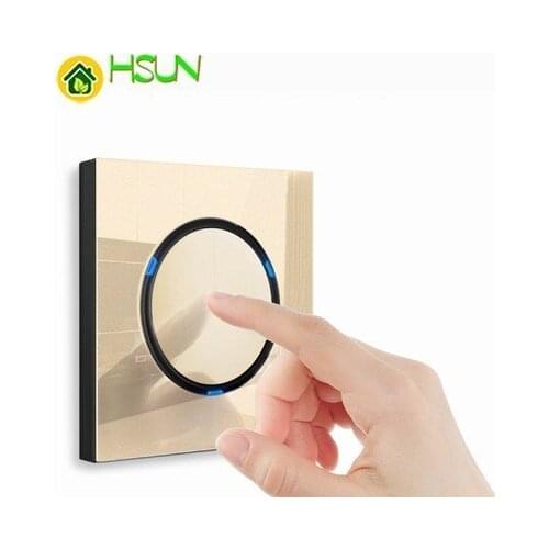 Champagne Gold Tempered glass 86type 1 2 3 4 Gang 1 2 Way Wall switch with LED light TV Phone computer France Germany UK scokets