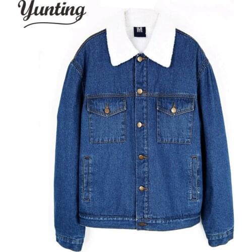 2021 winter women ladies fleece warm denim jacket Boyfriend Jean vintage Coat Outwear white fur coat parka size S-XL