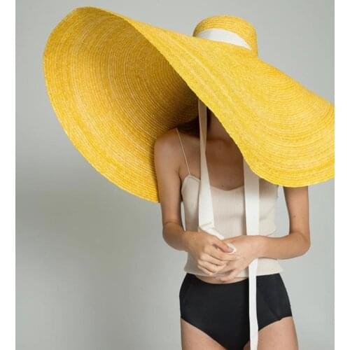 01901-HH7317 2019 new desige 40cm big brim handmade STRAW take photo cap women leisure holiday beach hat