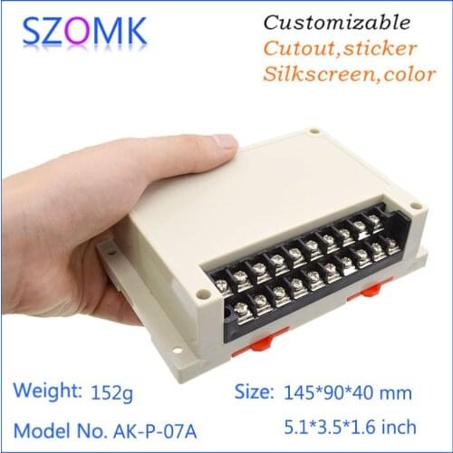 10pcs a lot szomk plastic case din rail enclosures for electronics abs housing din box cutting with terminal Block