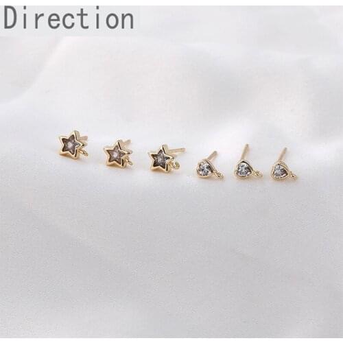 14K bag gold color inlaid zircon peach heart love earrings with hanging rings DIY hand ear accessories