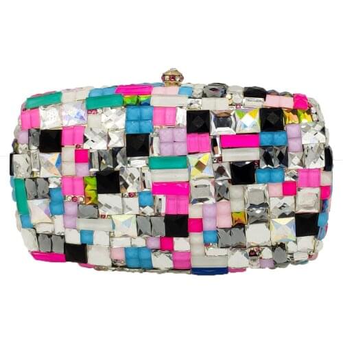 19x11CM Clutch Bag Metal Banquet Bag Glass Panelled Colors Clutch Bag Diamond-studded Dinner Bag Evening Bag a6709