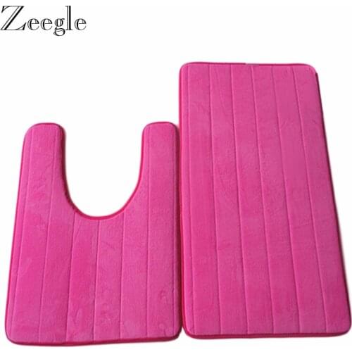 Zeegle 2Pcs Bath Mat Solid Bathroom Carpet Absorbent Bathroom Floor Mats Bathtub Mat Non-slip Mats for Toilet Bathroom Rug