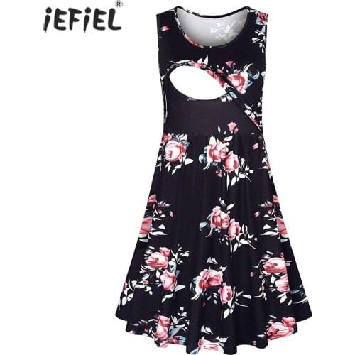 2021 Summer Pregnant Women Dress Maternity Clothes Sleeveless Floral Tunic Breastfeeding Dress Pregnancy Nursing Dress