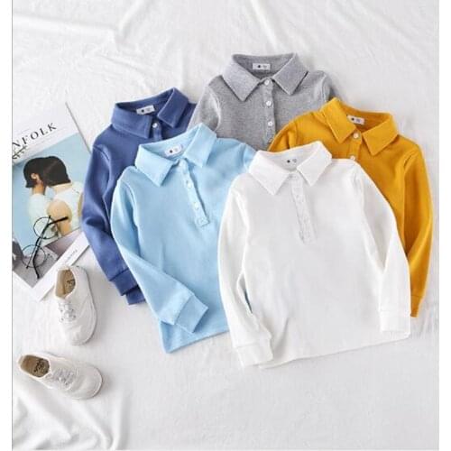 2021 Spring Baby Boys Polo Shirt Kids Cotton Plain Shirt Children Long Sleeve Top