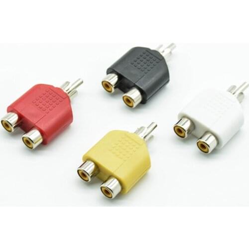 4pcs/lot RCA Y Splitter AV Audio Video Plug Converter 1 Male to 2 Female Adapter Kit Lotus Color AV Jack RCA Plug To Double