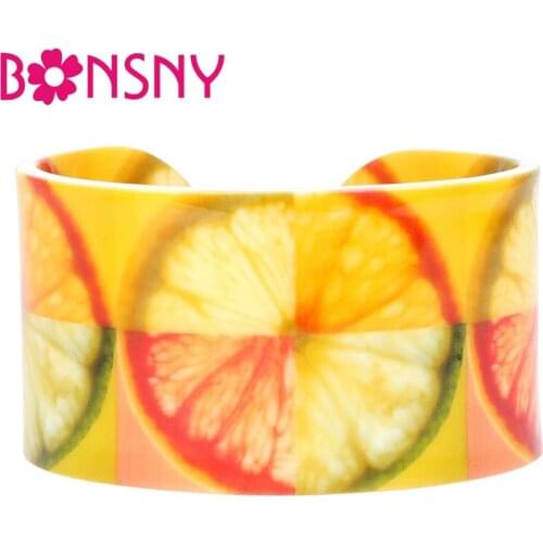 Bonsny Acrylic Fashion Orange Fruit Bangles Bracelets Trendy Indian Craft Jewelry For Women Girl Summer Original Statement Gift