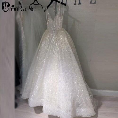 Sparkly Backless Wedding Dresses 2020 Ball Gown V Neck robe de mariee Sequined Real Ivory Wedding Gowns Bride Dress