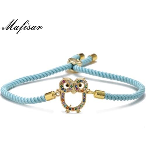 Mafisar 2021 New Fashion Blue Rope Chain Owl Charm Bracelet For Women Girl Lovely CZ Animal Jewelry Dropshipping