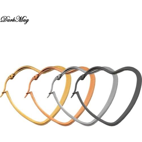 DarkMag Simple Silver Gold Hoop Earrings Four Colors Love Heart Stainless Steel Hoop Earrings For Women Gift