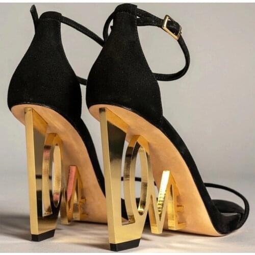 Designer Heel Women Sandals Ladies Letters Plated Metal Heel Suede Gladiator Ankle Strap Open Toe Cutout Wedding Dress Shoes