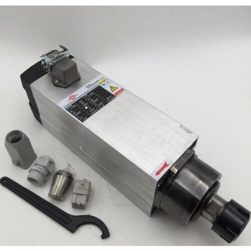 Air Cooled Spindle Motor ER25 3.5KW 4Bearings AC220V / 380V Square Spindle Motor CNC Woodworking Milling