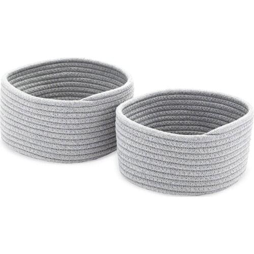 Cotton Woven Baskets for Storage, Grey Organizers Woven Basket (2 Sizes, 2 Pack)
