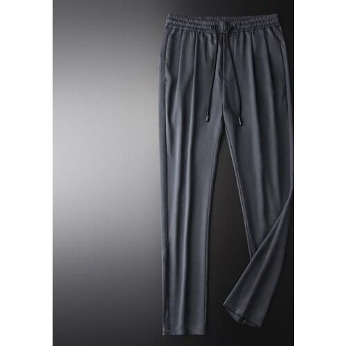 Classic Summer Lyocell Mens Pants Luxury Tencel Solid Color Elastic Waist Men Trousers Fashion Slim Fit Ankle-length Man Pants
