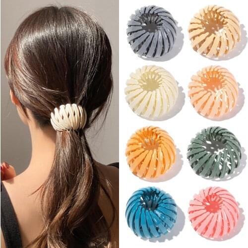 Colorful Vintage Geometric Retractable Hair Clip New Women Girl Bird Nest Expanding Tail Hair Bun Holder Hair Pins Headwear Claw