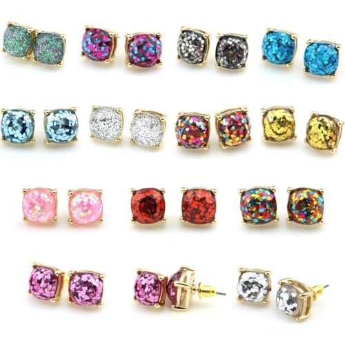 Small Mini Square Gllitter Stud Earrings Galaxy Glitter Mini Small Square Stud Earrings Square Stud Earrings
