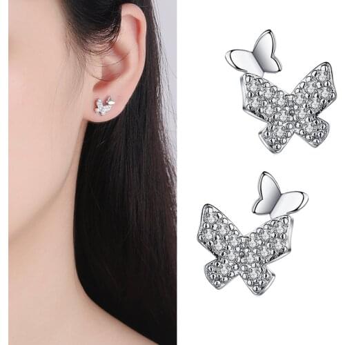 Cute Romantic Butterfly Tiny Stud Earrings For Women Shiny Micro Crystal Paved Exquisite Versatile Female Earring Pierce Jewelry
