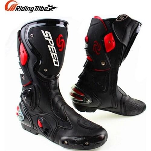 Motorcycle Racing Boots Microfiber Leather High Knee Waterproof Motocross Boots Protective Gear Mens Motorbike Riding Shoes