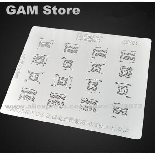 Amaoe EMMC/EMCP/UFS BGA Stencil IC Chip Reballing Pins Solder Tin Plant Net 0.15mm Thickness Heating Template EMMC:2 emmc2