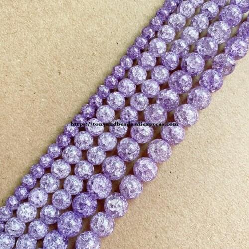 Natural Stone Violet Color Dyed Snow Cracked Crystal Round Loose Beads 15" 4 6 8 10 12MM Pick Size For Jewelry Making DIY