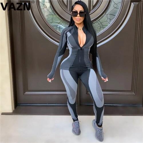 VAZN 2020 New Bandage Patchwork V-neck High Street Special Full Sleeve Women Casual Fashion Set Women Young Energetic Set