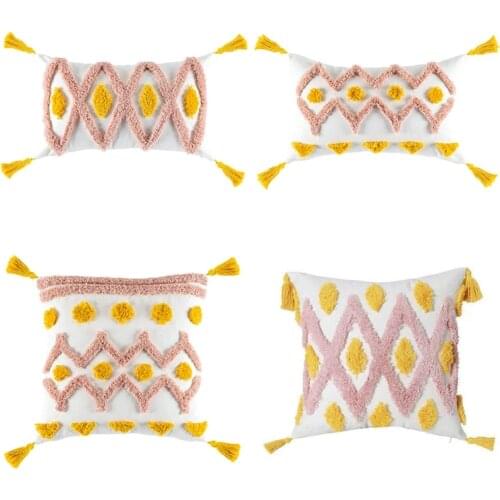2021 New Morocco Boho Decorative Pillow Cover Comfy Tufted Cushion Case Geometric Pattern