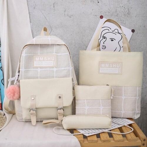 New 4Pcs/set Canvas School Bag For Teenagers Girls Student High Quality Women Travel School Backpacks Female Book Bags