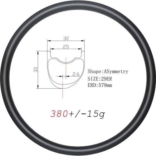 380g MTB XC Asymmetric carbon rims 29 28H 32H 30mm wide tubeless carbon rims 25mm inner wide 30mm deep clincher mountain wheels